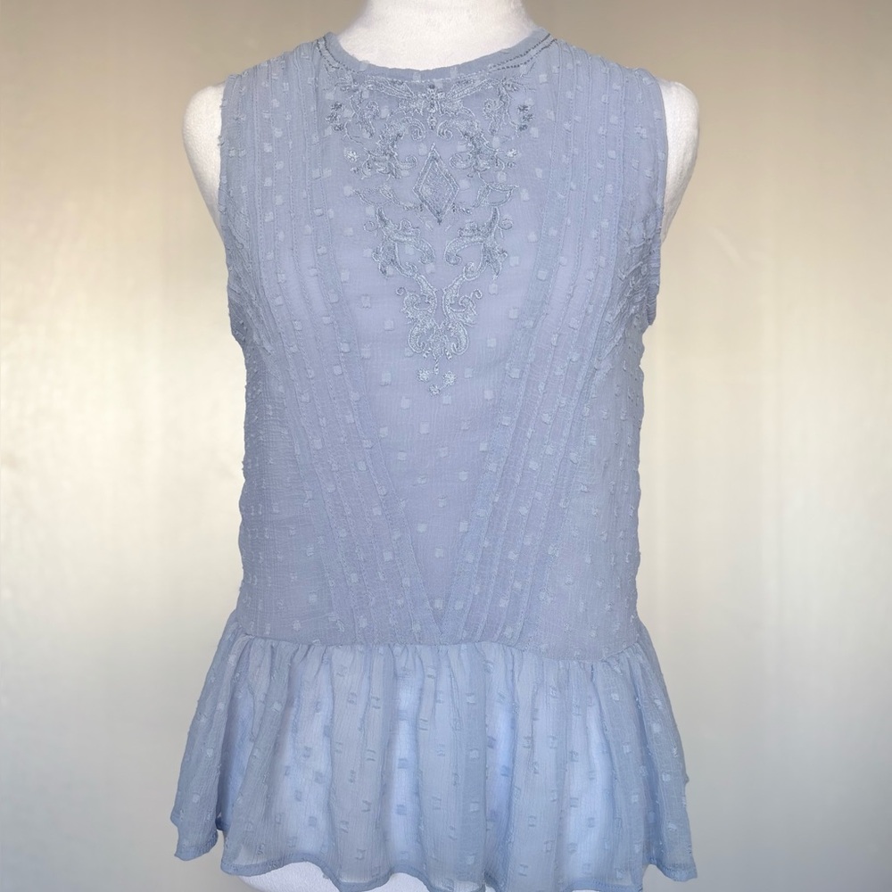 Zara Peplum Women’s Sheer Sleeveless Light Blue Textured Blouse XS